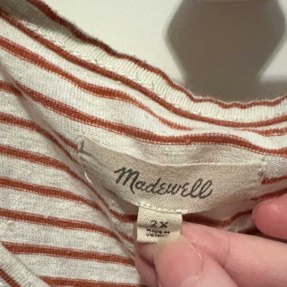 Madewell Plus Sz 2X Linen Blend U-Scoop Striped Pullover Slub Knit Tee GUC - Picture 2 of 3